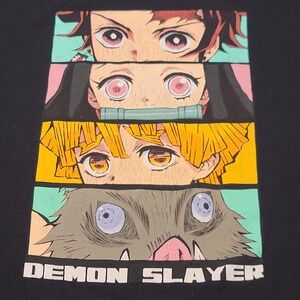 Demon Slayer Graphic T-Shirt Mens 2XL Black Tanjiro Nezuko Zenitsu Inosuke Eyes